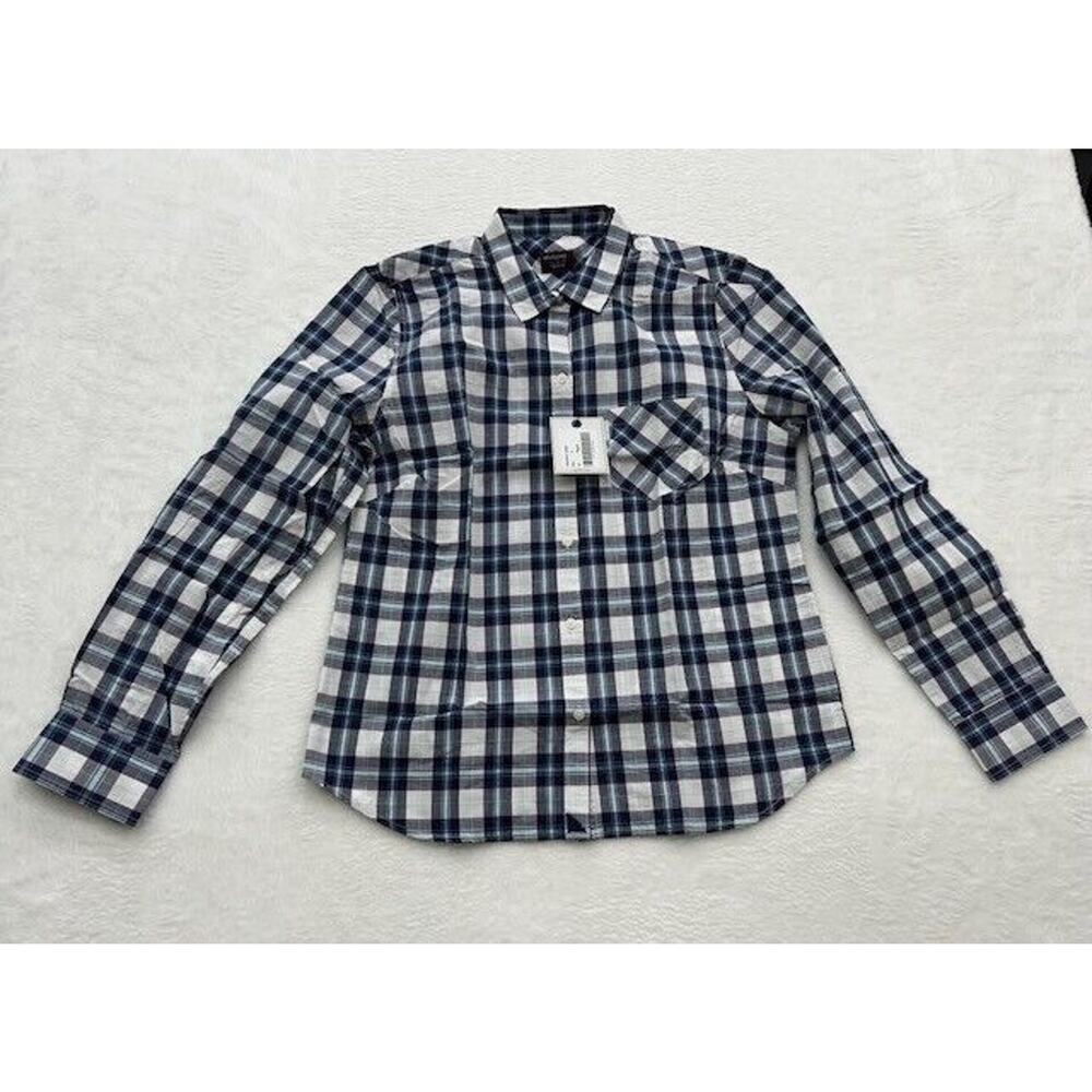 UNTUCKit Button Down Shirt Sorbo Long Sleeve Blue Plaid Pattern White Size 8 NEW